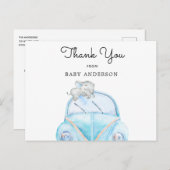 青い車でゾウがシャワーでドライブありがとう ポストカード (正面/裏面)