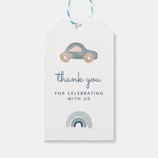 青い車の感謝タグ ギフトタグ (正面)
