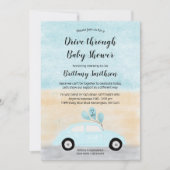 青い車の赤ちゃんシャワーを通ってドライブ 招待状 (正面)