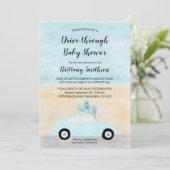 青い車の赤ちゃんシャワーを通ってドライブ 招待状 (スタンド正面)