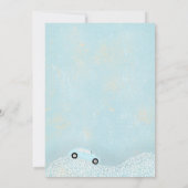 青い車の赤ちゃんシャワーを通ってドライブ 招待状 (裏面)