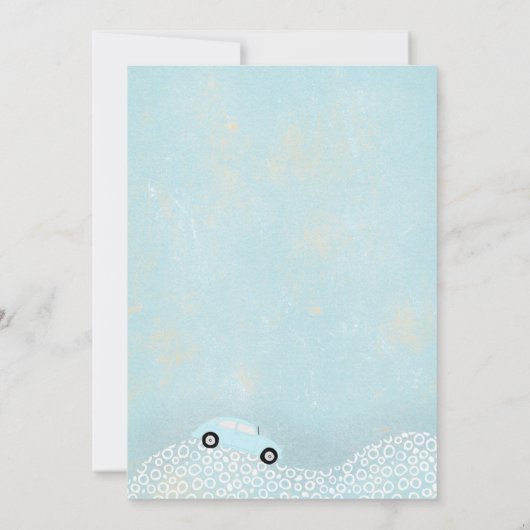 青い車の赤ちゃんシャワーを通ってドライブ 招待状 (裏面)