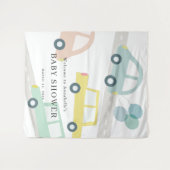 青い車の風船 白い少年 ベビーシャワーの歓迎 タペストリー (正面(横))