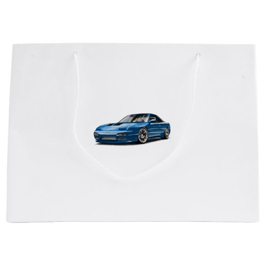 青い車の240sxのイラスト ラージペーパーバッグ (正面)