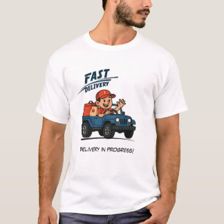 青い車両を運転する男性デリバリー・ドライバー Tシャツ
