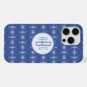 青い車輪の模様のモノグラム iPhoneケース (裏面横)