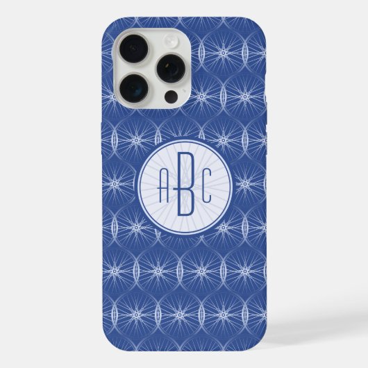 青い車輪の模様のモノグラム iPhoneケース (裏面)