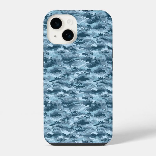 青い軍用ピクセル迷彩パターン iPhoneケース (裏面)