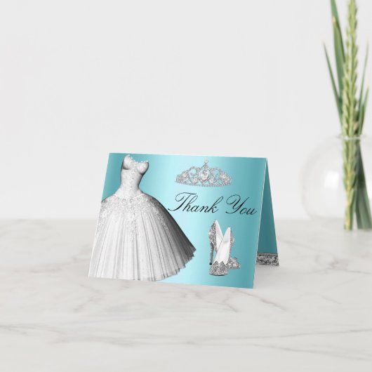 青い輝きのグリッターの服及びかかとのサンキューカード サンキューカード (正面)