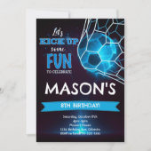 青い輝きのサッカー誕生日招待状 招待状 (正面)