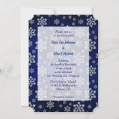 青い輝きのシルバー雪の結晶 ウェディング招待状 招待状 (正面)