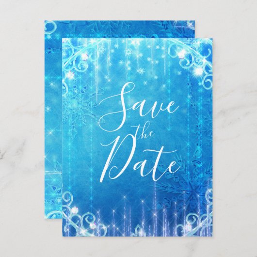 青い輝きの凍った氷の冬 Save the Date 案内ポストカード (正面/裏面)
