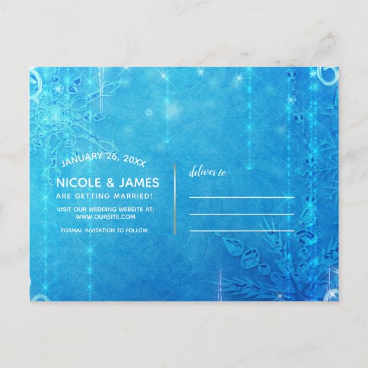 青い輝きの凍った氷の冬 Save the Date 案内ポストカード (裏面)