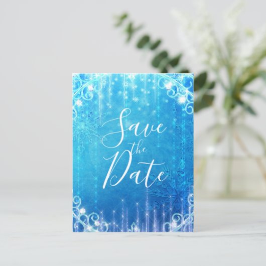 青い輝きの凍った氷の冬 Save the Date 案内ポストカード (スタンド正面)