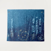 青い輝きの新年初日の出のキラキラした歓喜の星々花飾り タペストリー (正面(横))