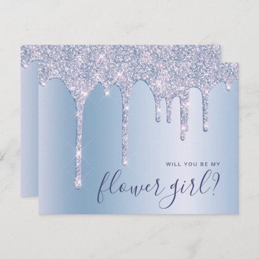 青い輝きの滴り、あなたは私のフラワーガールになってくれる? インビテーションポストカード (正面/裏面)