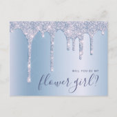 青い輝きの滴り、あなたは私のフラワーガールになってくれる? インビテーションポストカード (正面)