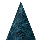 青い輝くゼブラ印刷 パーティーハット (裏面)