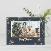 青い輝く写真のクリスマスカード シーズンカード (スタンド正面)