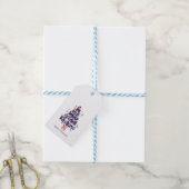 青い輝く書道クリスマスツリー ギフトタグ (より糸付き)