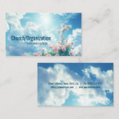 青い輝く空にピンクのバラと交差 名刺 (正面/裏面)