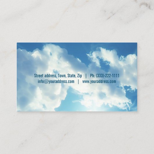 青い輝く空にピンクのバラと交差 名刺 (裏面)