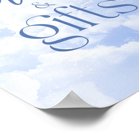 青い輝く雲のカードとギフトサイン ポスター (角)