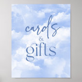 青い輝く雲のカードとギフトサイン ポスター (正面)