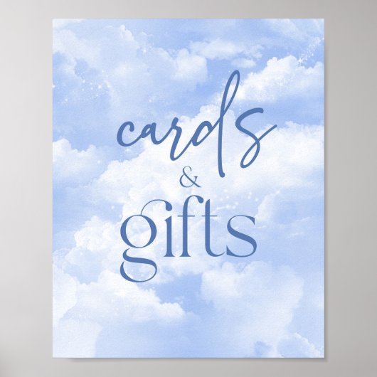 青い輝く雲のカードとギフトサイン ポスター (正面)