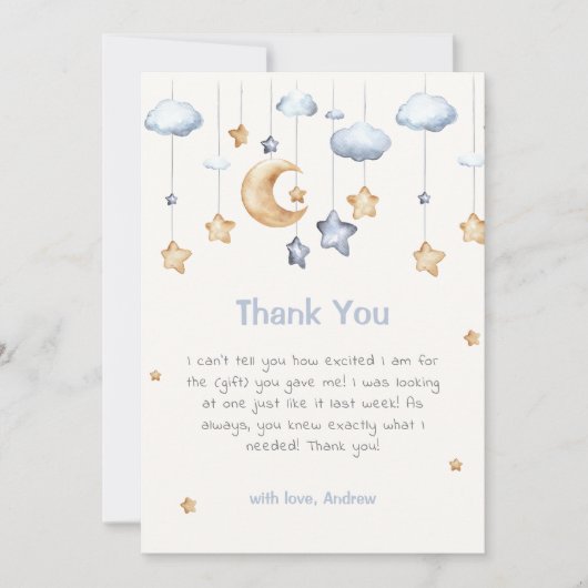 青い輝エレガントく赤ちゃんシャワー サンキューカード (正面)