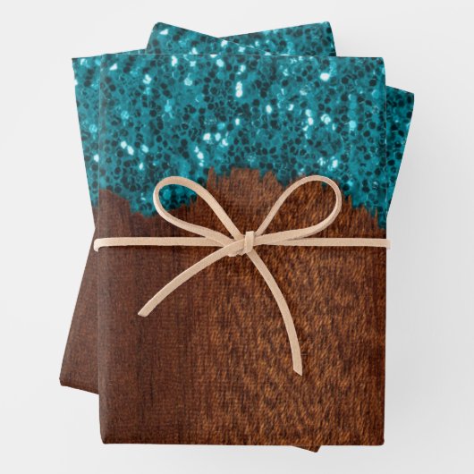 青い輝フェイクく素朴なきらきら光る木 ラッピングペーパーシート (インサイチュ)