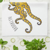 青い輪をつけたタコの漫画イラストレーション キッチンタオル (折り畳み)