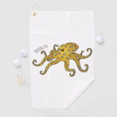 青い輪をつけたタコの漫画イラストレーション ゴルフタオル (インサイチュ)