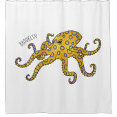 青い輪をつけたタコの漫画イラストレーション シャワーカーテン (正面)