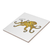 青い輪をつけたタコの漫画イラストレーション タイル (側面)