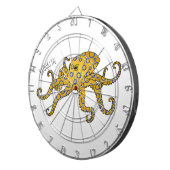 青い輪をつけたタコの漫画イラストレーション ダーツボード (正面右)