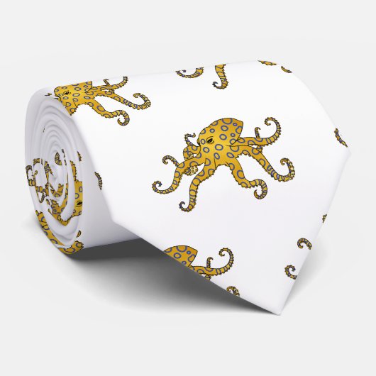 青い輪をつけたタコの漫画イラストレーション ネクタイ (ロール)