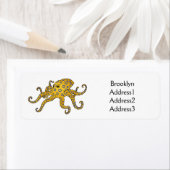 青い輪をつけたタコの漫画イラストレーション ラベル (インサイチュ)