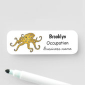 青い輪をつけたタコの漫画イラストレーション 名札 (インサイチュ)