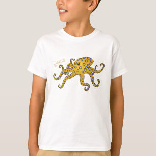 青い輪をつけたタコの漫画イラストレーション Tシャツ