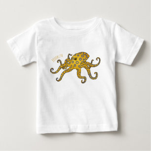 青い輪を持つタコのキャラクターイラスト ベビーTシャツ