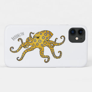 青い輪を持つタコのキャラクターイラスト iPhone 11 ケース