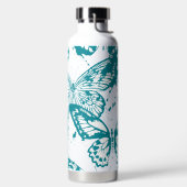 青い輪郭の美しい蝶のレンダリング ウォーターボトル (左面)