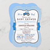 青い農場のトラクターの男の子のベビーシャワー招待状 招待状 (正面/裏面)