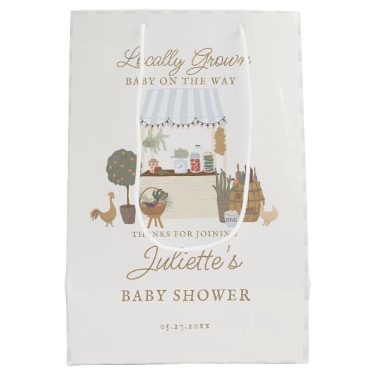 青い農家市場ローカル成長ベビーシャワーの好意 ミディアムペーパーバッグ (裏面)