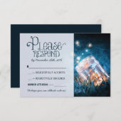 青い農村の照明 メイソンジャー 結婚式 RSVP (正面/裏面)