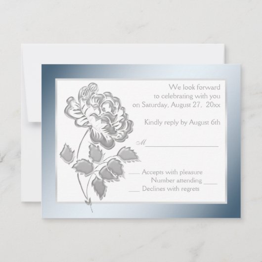 青い返信カード付き白い牡丹 招待状 (裏面)