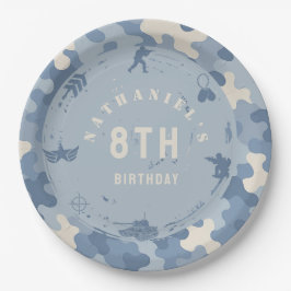 青い迷彩の兵隊の軍隊の誕生日 ペーパープレート