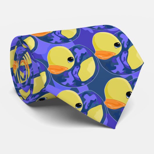 青い迷彩柄のゴムアヒルちゃん ネクタイ (ロール)