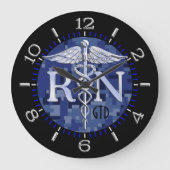 青い迷彩柄のナースRNのケリュケイオンのモノグラムのダイヤルのスタイル ラージ壁時計 (正面)
